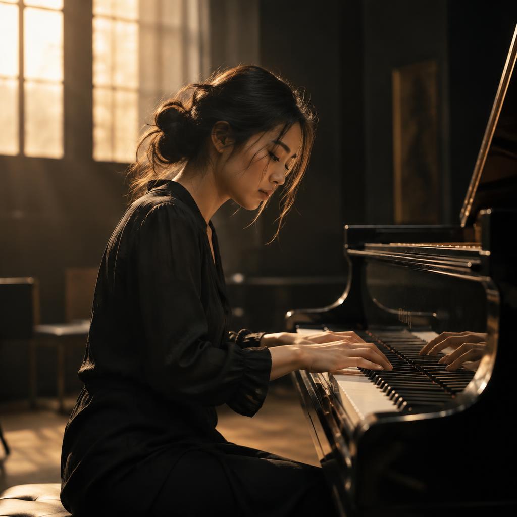 Pianista y compositora ensayando