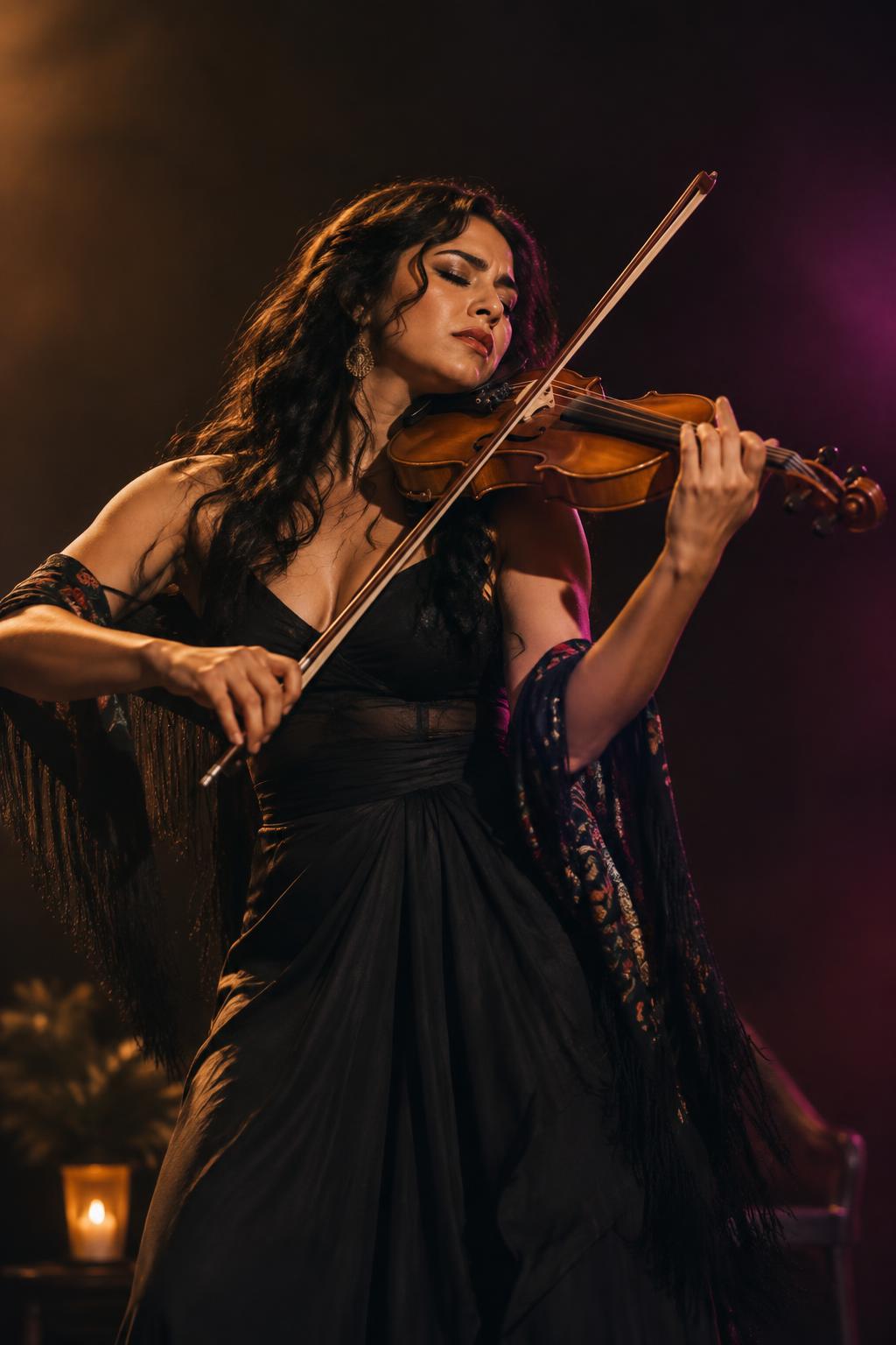 Violinista interpretando en escena
